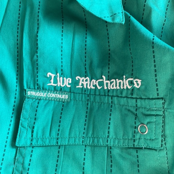 live mechanics well established mens green pinstripe  crest & sheild logo jacket - Picture 5 of 10